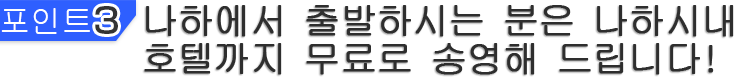 나하에서 출발하시는 분은 나하시내 호텔까지 무료로 송영해 드립니다!